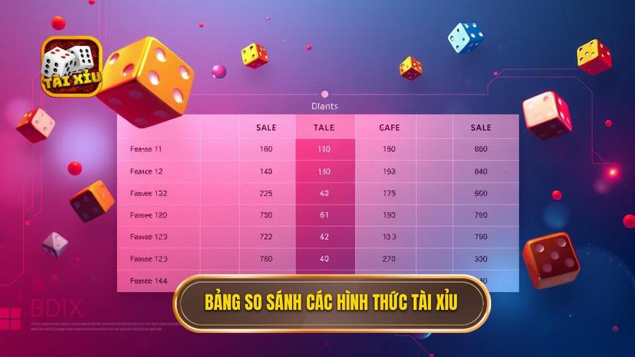 3. Bảng so sánh các hình thức Tài xỉu